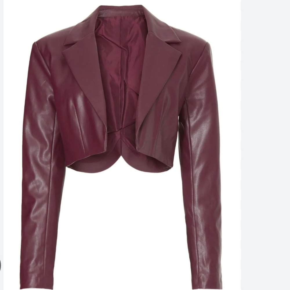 Ashley Park x RTR Burgundy Maroon Crop Faux Leather Jacket Size S.